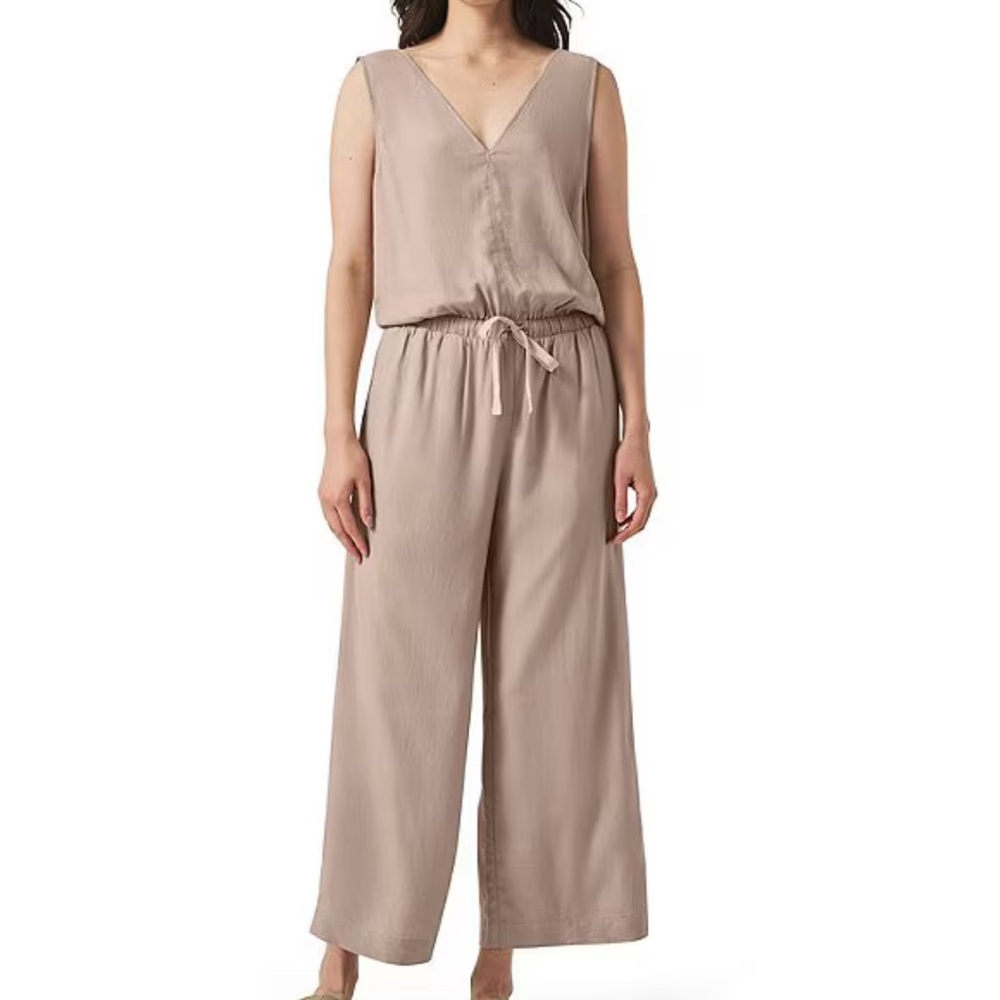 Splendid Kali V-Neck Taupe Sleeveless Wide Leg Jumpsuit | XS